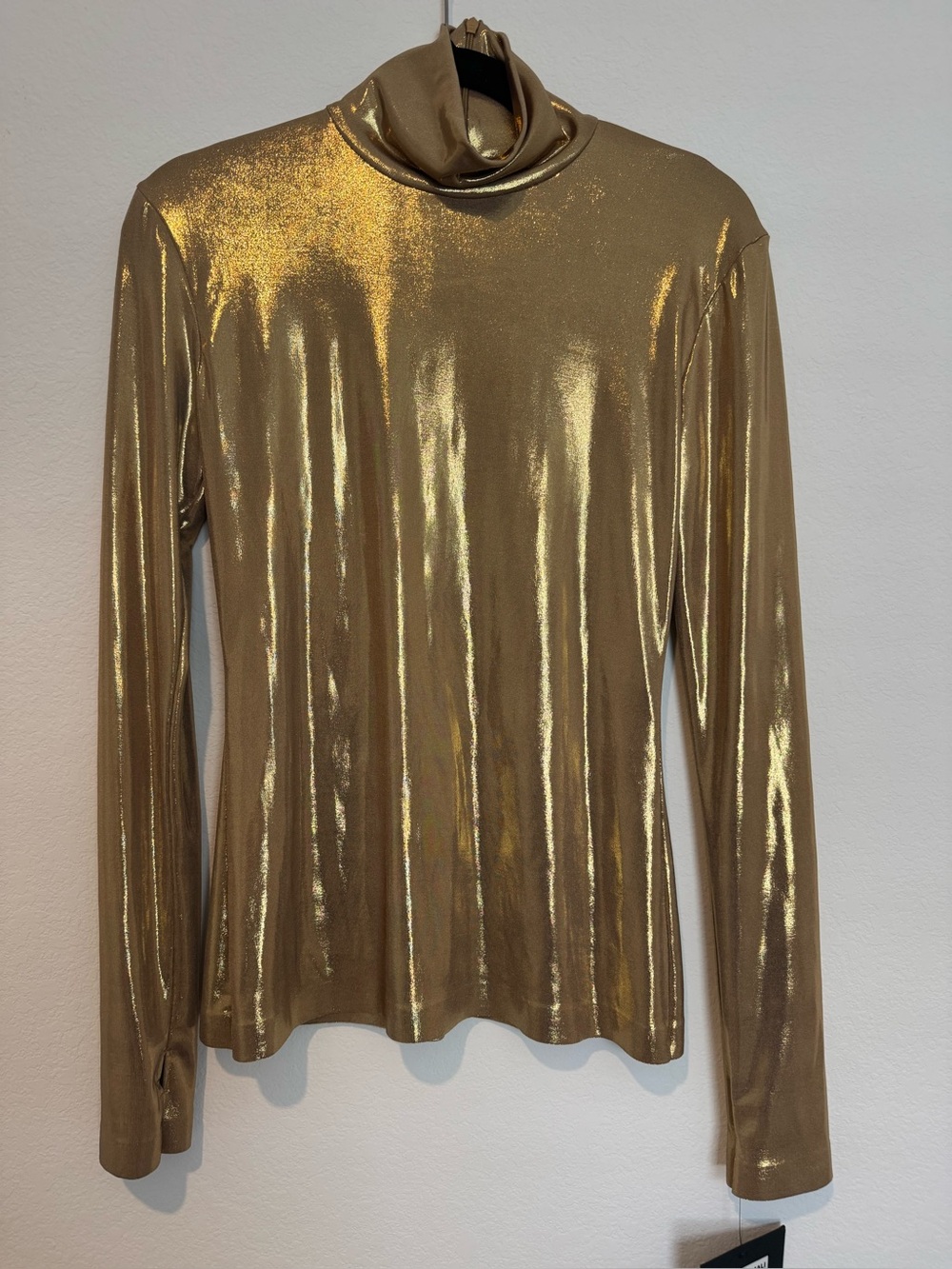 Norma Kamali Slim Fit Long Sleeve Turtleneck Top in Gold Metallic